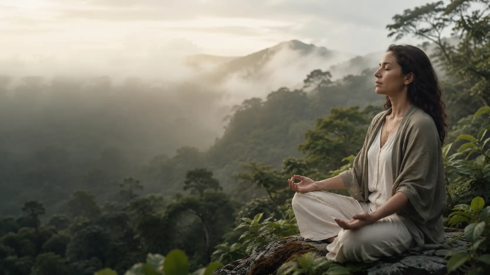 Mujer meditando en un entorno natural para el Master en Energética Integral